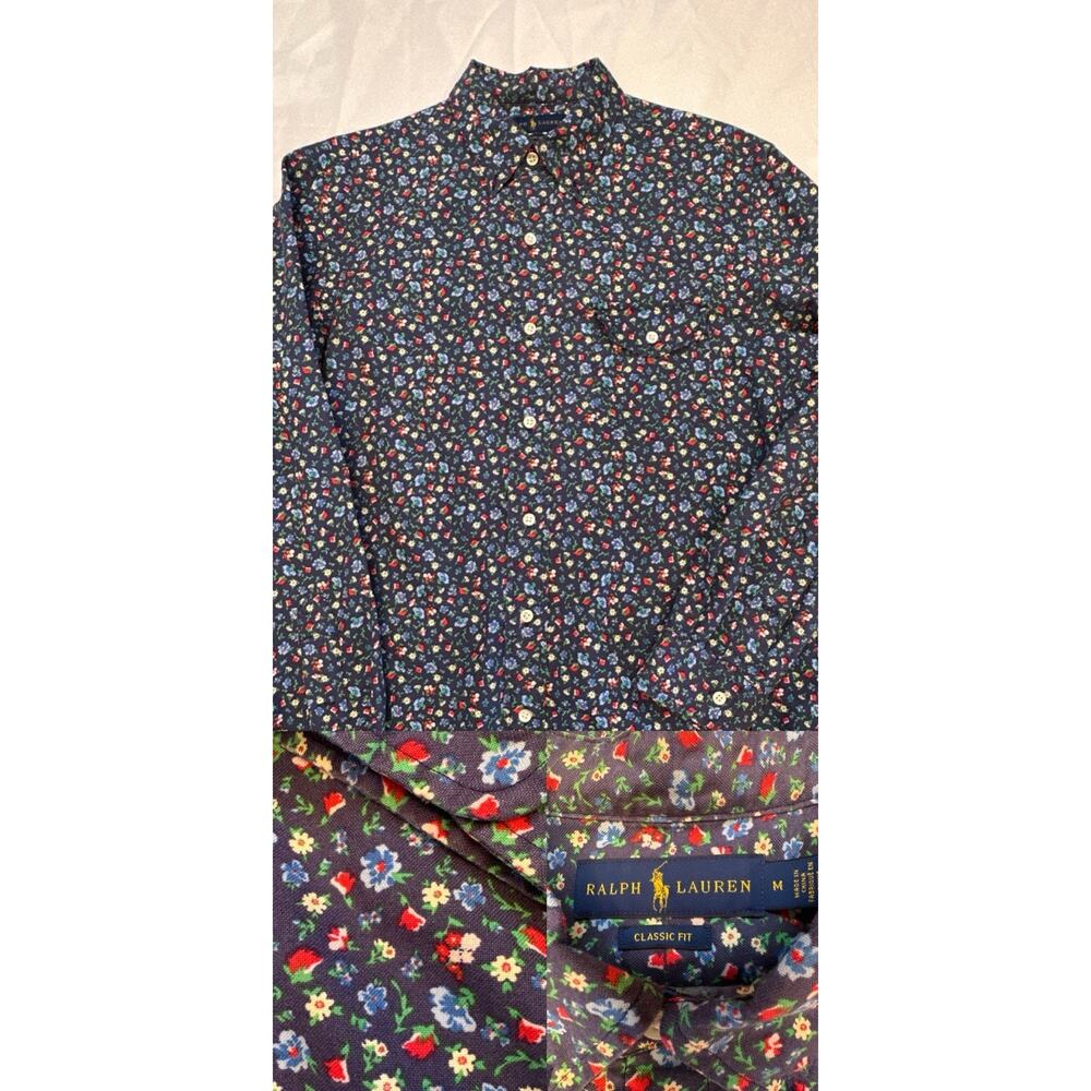 Ralphβ Lauren Shirt Mens Medium Floral AOP Classic Fit Chest Pocket Preppy